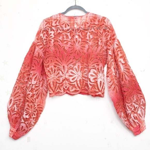 CONTINUUM Orange open eyelet balloon sleeve blouse - Picture 9 of 16